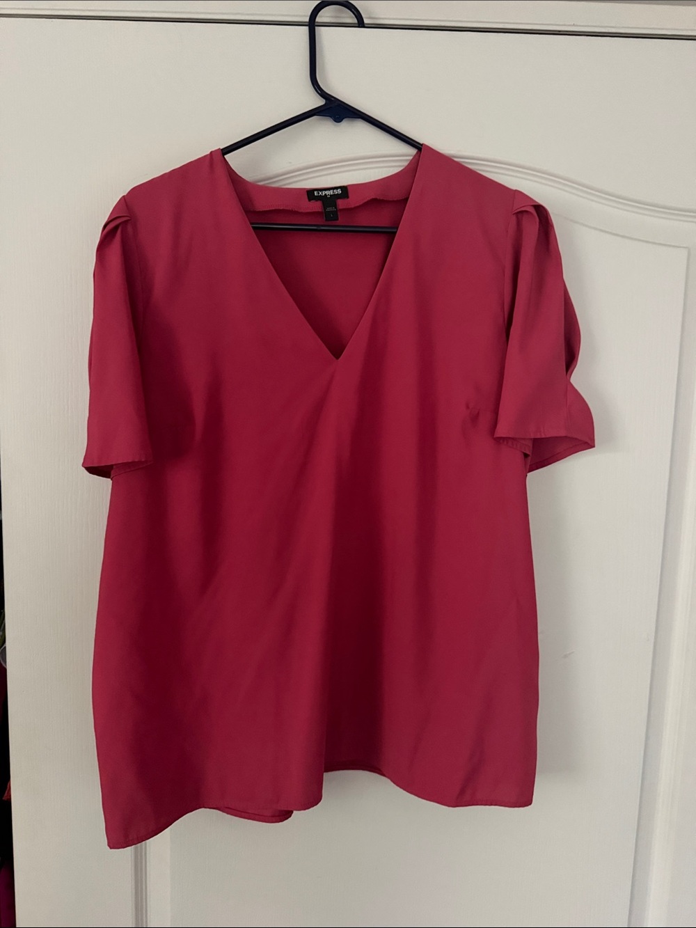 Express Women's Rose Pink V-Neck Short Sleeve Blouse